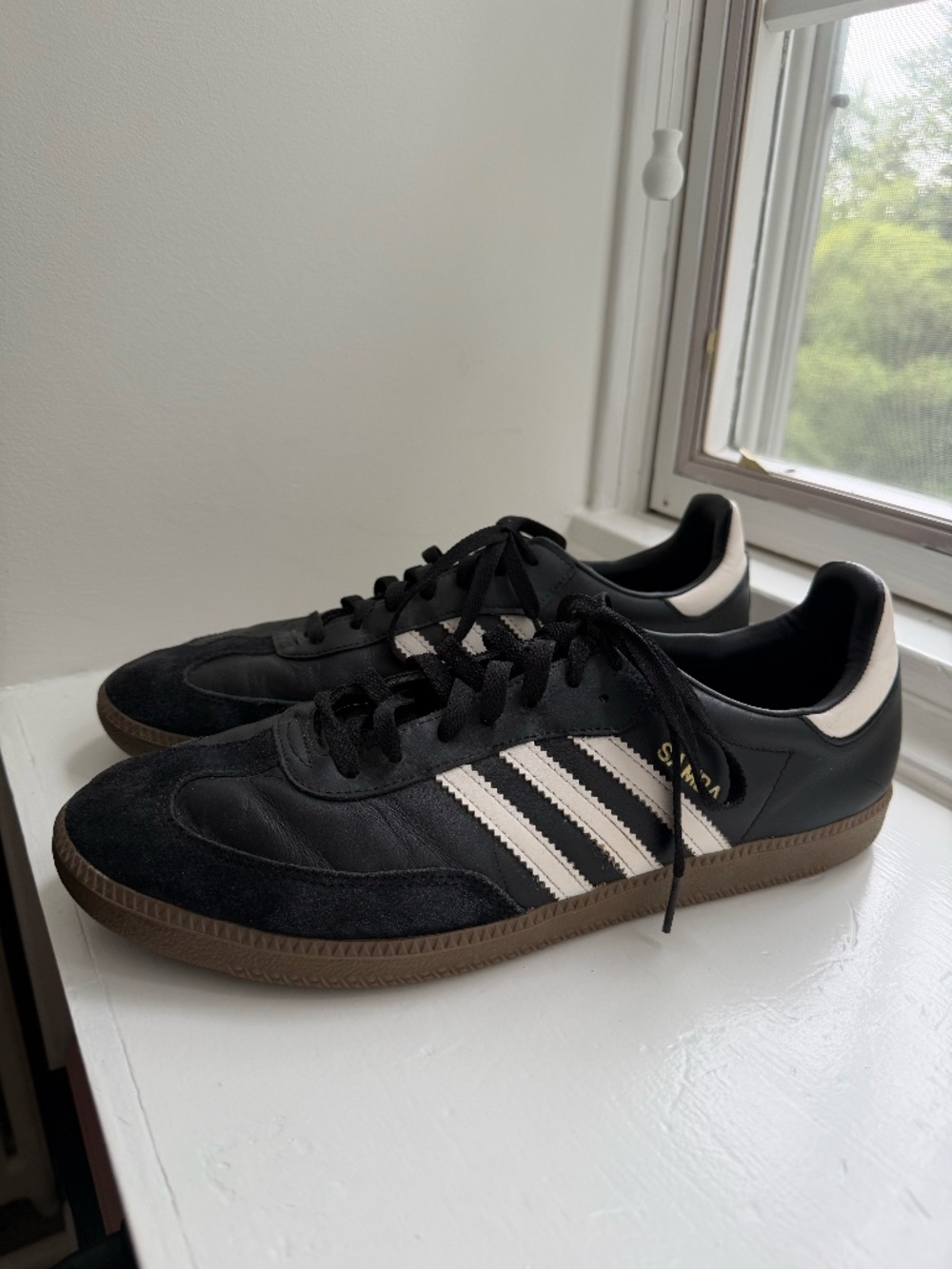 Adidas Samba OG Black White Leather Sneakers Gum Sole Men's Size 12.5
